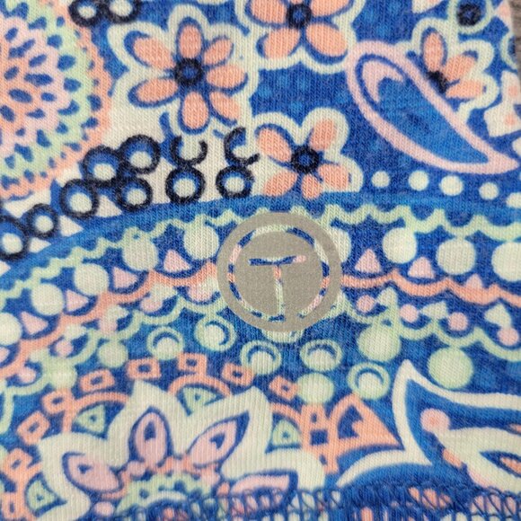 Talbots Womens Paisley Print Top Sp Blue Pink White Boho Tee Active Twisted Back - Picture 5 of 10